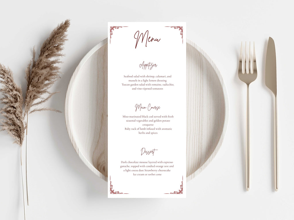Wedding Menu Template, Thank You Card, Place Card. WI201