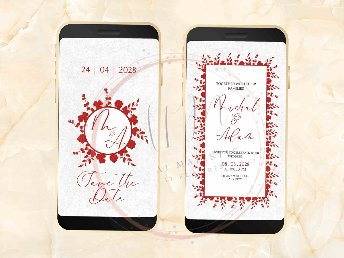 Red Rose Wedding Invitation Editable Digital , Animated Rose Floral Themed Invitation, RSVP Invite, Wedding Rose Invitation, WEI51 - A1 Majestic
