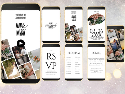 Wedding Video Invitation Suite Template, Animated Wedding Invitation with RSVP, Details And Program, Add Your Own Photo and Music, WEI48