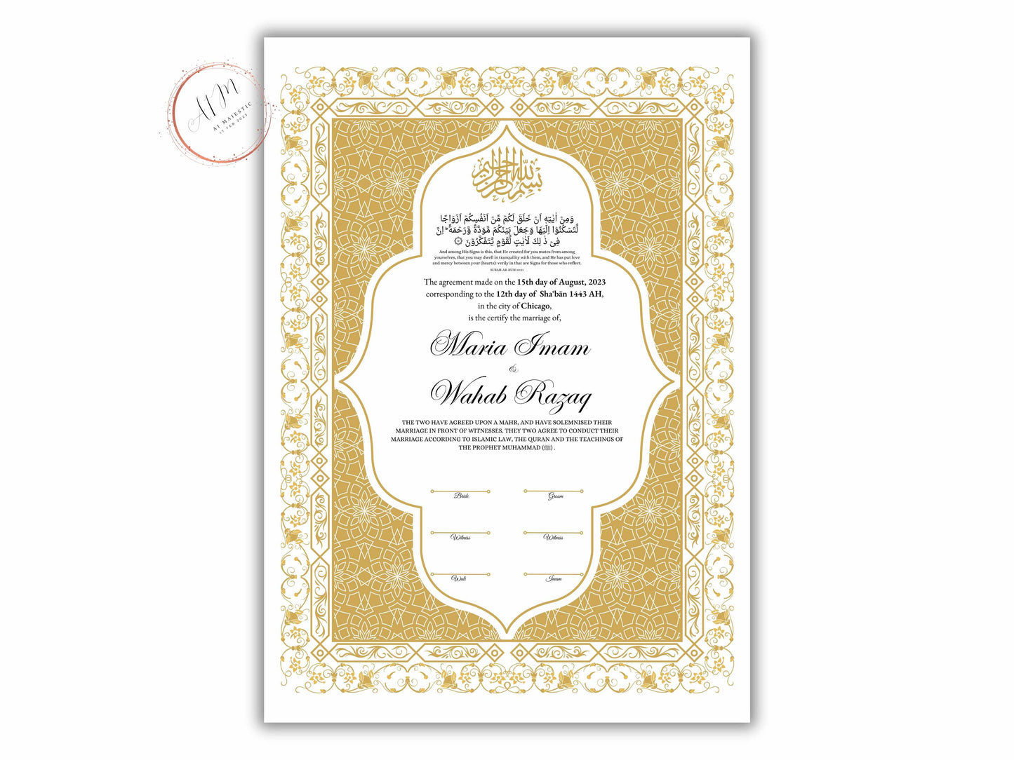 Premium Nikkah Contract | Custom Nikkah Nama | Islamic Wedding Contract | Personalized | Digital Printable Nikkah Certificate. NN187