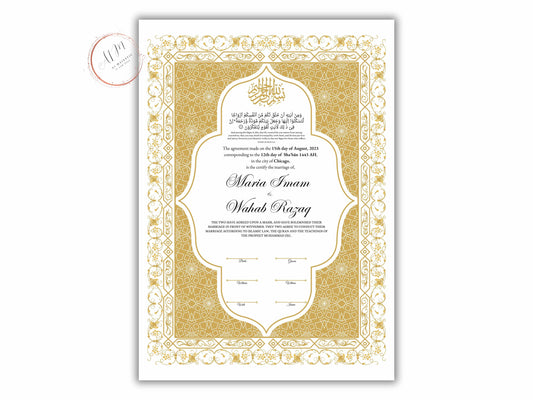 Premium Nikkah Contract | Custom Nikkah Nama | Islamic Wedding Contract | Personalized | Digital Printable Nikkah Certificate. NN187