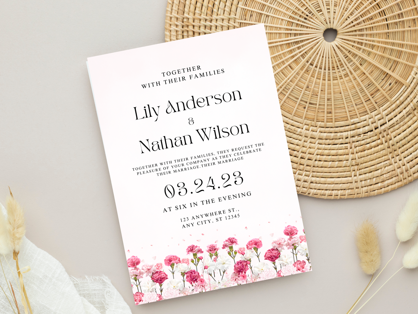 Carnation Reception card, RSVP, Details, Digital Download MTC424