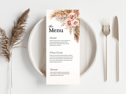 Reception Menu Template, Table, Thank you, Editable Templates MTC416