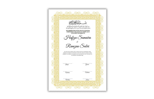 Muslim Wedding Contract A3/A4, Gold Islamic Nikkah Certificate Template, Editable. Nn125