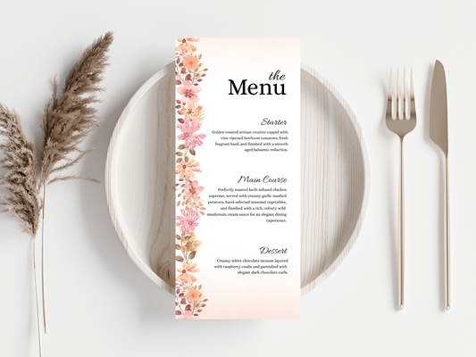 Boho Wedding Menu, Table, Thank you, Editable Cards MTC418