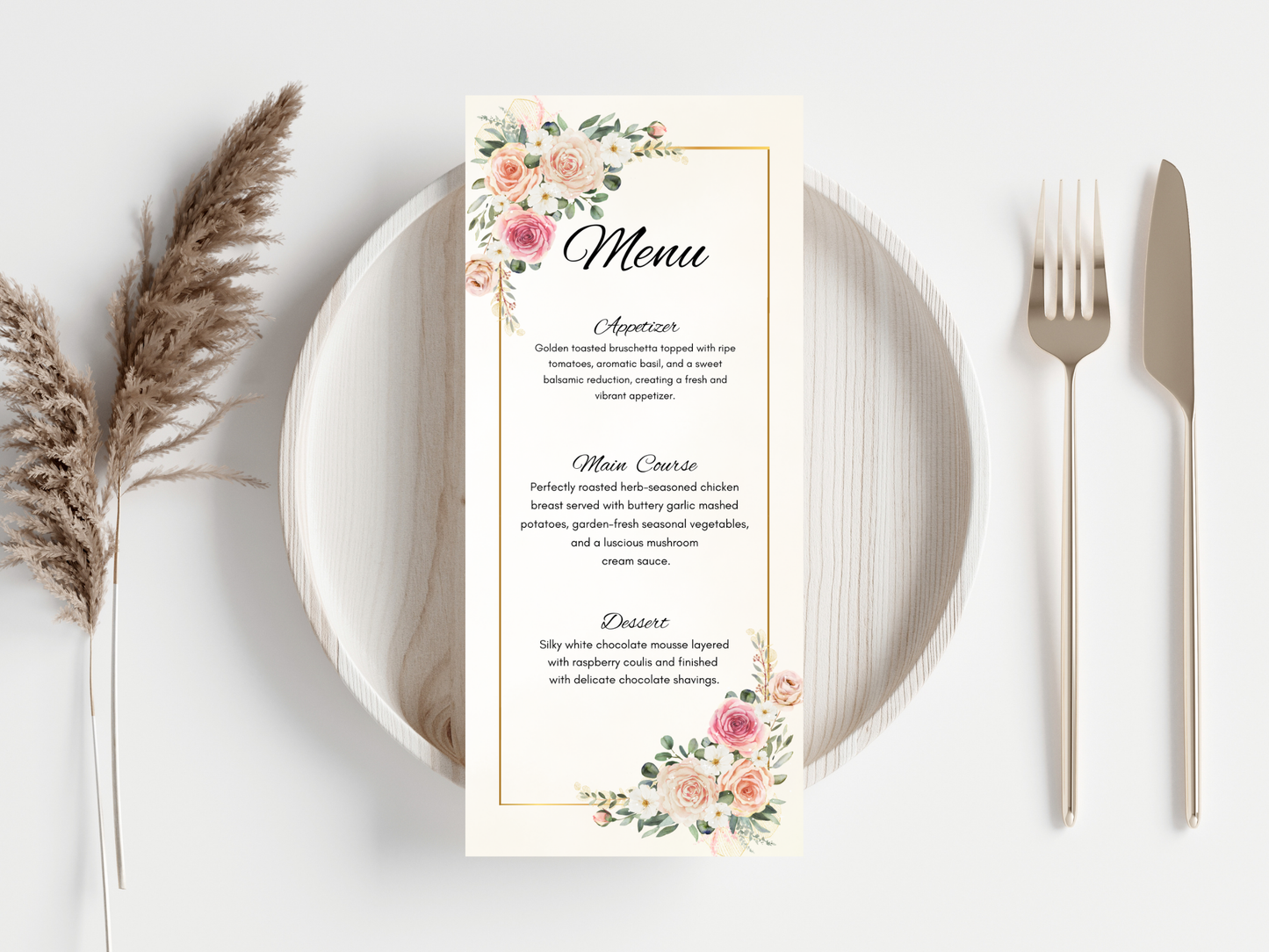 Luxury Wedding Menu, Thank You & Table Cards,  Editable Canva Template WI398