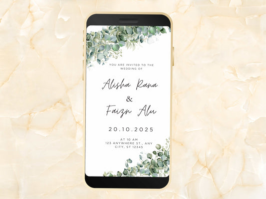 Sage Green Digital Wedding Invitation Template - Digital Phone Invitation Weeding - Editable Minimalist Invite. Wedding evite. WEIB36