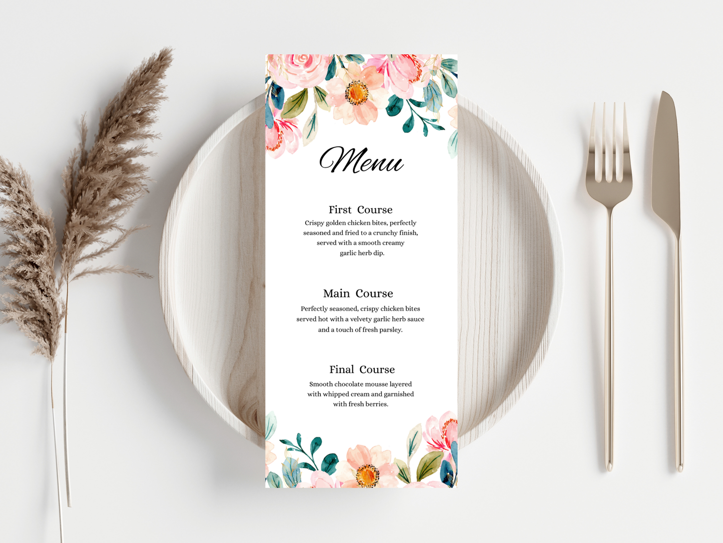 Wedding Menu, Thank You, Table Cards (Editable Canva Template) WI382