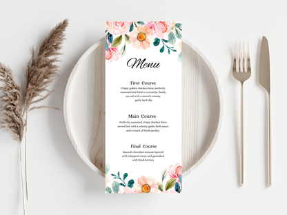 Wedding Menu, Thank You, Table Cards (Editable Canva Template) WI382