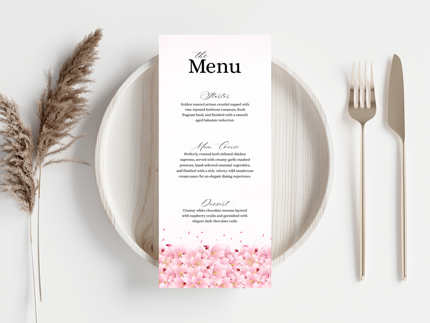 Cherry Blossom Wedding Menu, Table, Thank you, Editable Cards MTC420