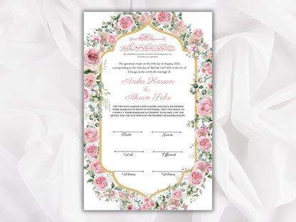 Nikkah Certificate, Muslim Nikkah Certificate, Islamic Marriage Contract Template,Pink Nikah Contract, Digital Download. NN269