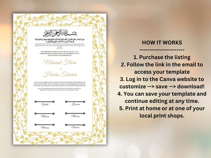 Nikkah Certificate Digital Download Personalised, A4, A3, Template, Editable, Nikkah Nama Template, Nikkah Contract, Muslim Contract. NN258