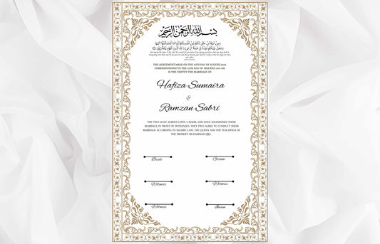 Nikkah nama Template, Contract certificate, Muslim Wedding Certificate. nn96