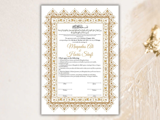 Printable Nikkah Contract, Islamic Wedding Contract, Muslim Nikkah Certificate, Personalised, A4, A3, Template, Instat Download. NN202