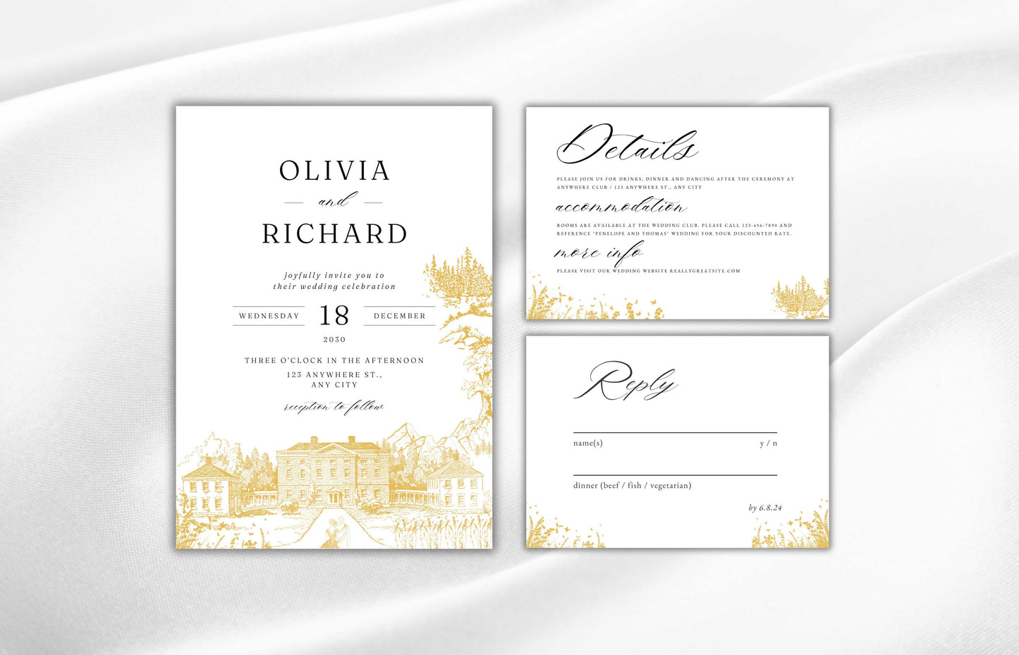 Wedding Invitation Set, Wedding Palace Invitation, Wedding Invitation Template, RSVP, Details Crd, Invitation, Editable Template. WI65