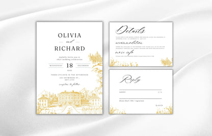 Wedding Invitation Set, Wedding Palace Invitation, Wedding Invitation Template, RSVP, Details Crd, Invitation, Editable Template. WI65