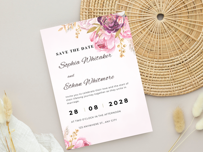 Elegant Blush Floral Wedding Invitation Suite, RSVP, Menu, Details (Digital Download) MTC415