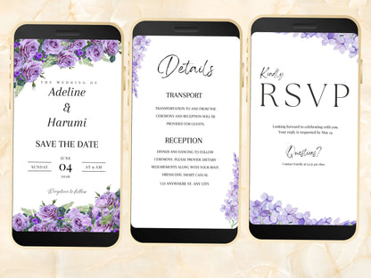SAVE THE DATE Evite | Digital Wedding Invitation Template | Instant Download | Online Invite | Floral Animated Invitation template. WEIB40