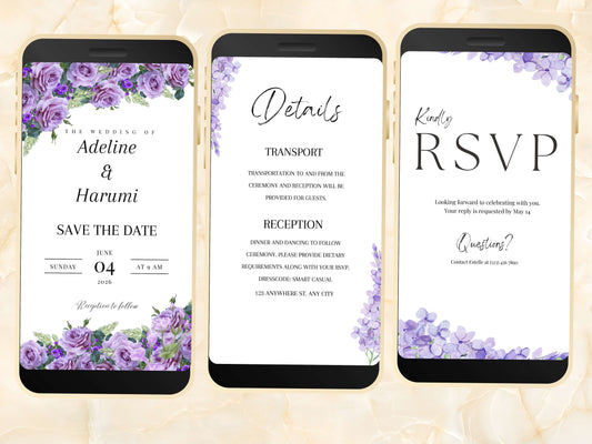 SAVE THE DATE Evite | Digital Wedding Invitation Template | Instant Download | Online Invite | Floral Animated Invitation template. WEIB40