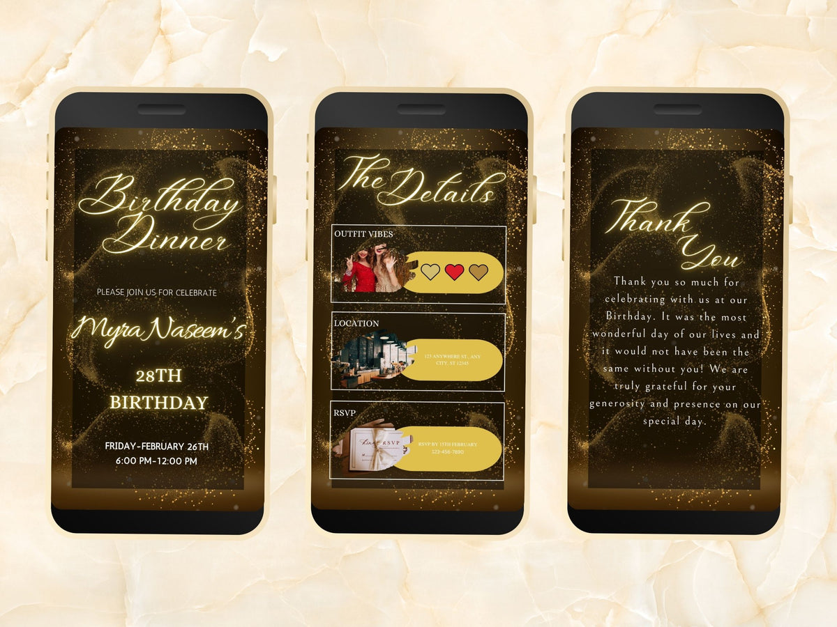 Digital Birthday Party Invitation Template,Digial Birthday Dinner Invitation with Thank you Card, Birthday Evite, Editable Template, BEI14