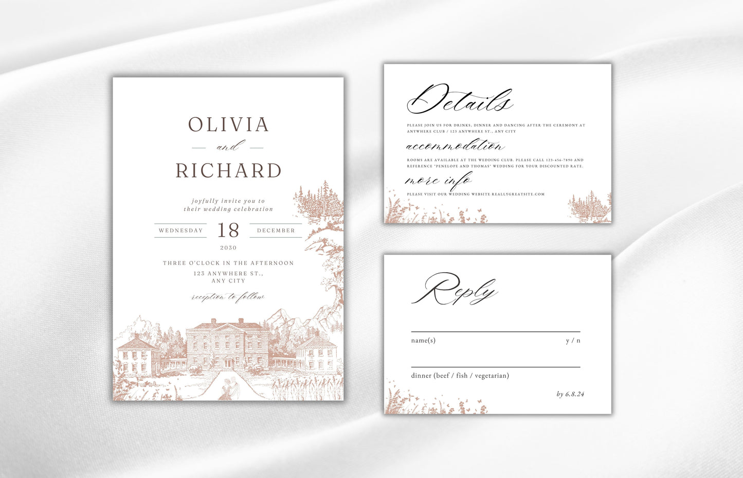 Wedding Invitation Set, Wedding Palace Invitation, Wedding Invitation Template, RSVP, Details Crd, Invitation, Editable Template. WI63