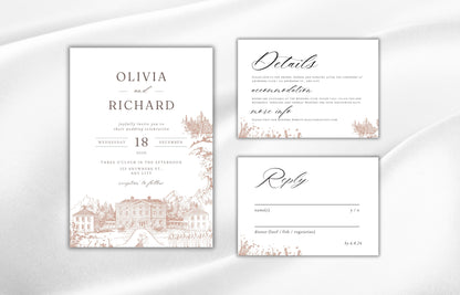 Wedding Invitation Set, Wedding Palace Invitation, Wedding Invitation Template, RSVP, Details Crd, Invitation, Editable Template. WI63