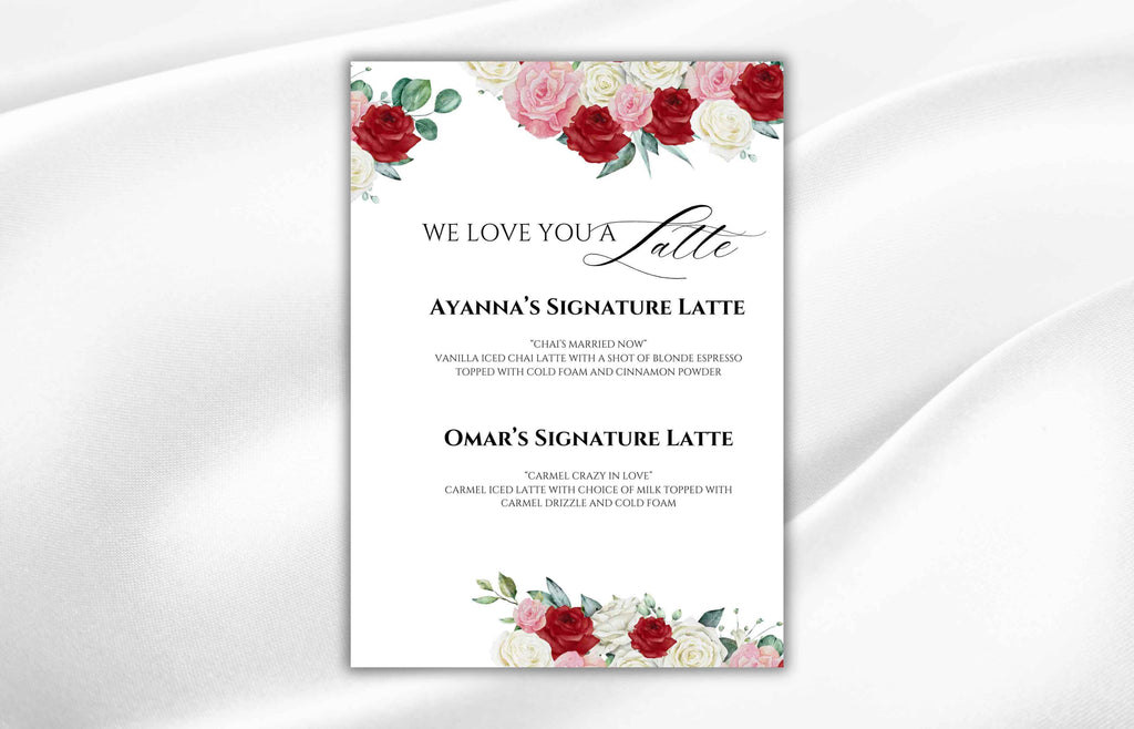 Latte Wedding Sign, We Love You a Latte, Modern Wedding Sign. Pritable, Editable, Floral Wedding Sign, Floral Latte Wedding Sign. WS33