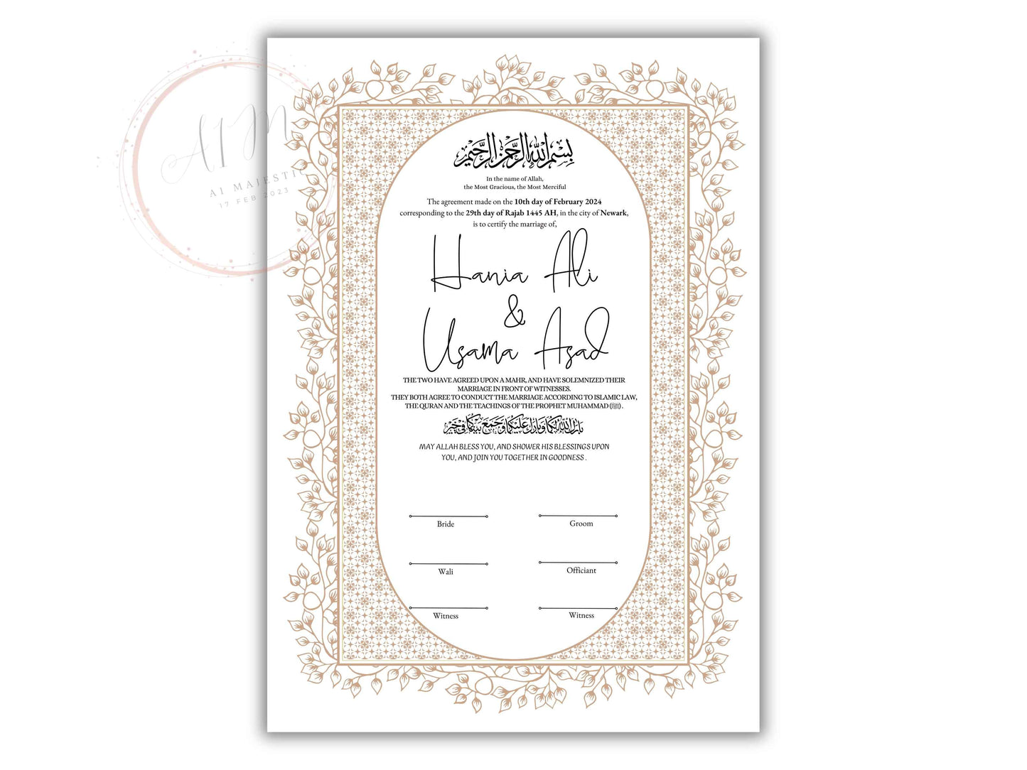 Nikkah Certificate Digital Download Personalised, A4, A3, Template, Instat Download. NN210