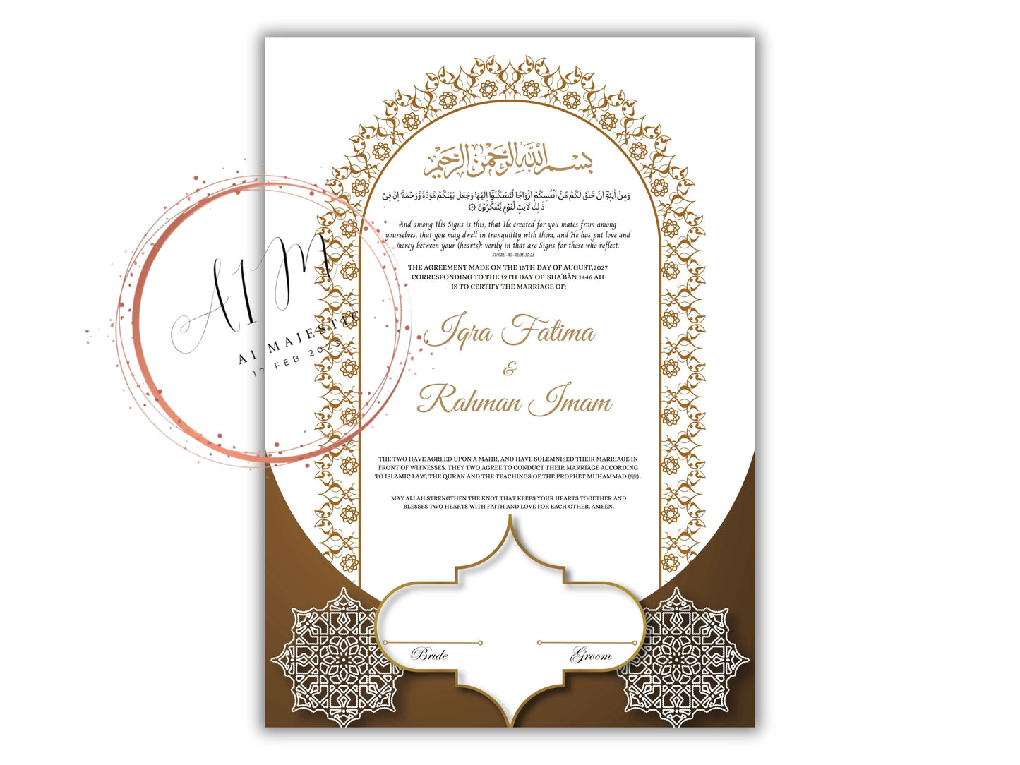Nikkah Certificate Digital Download Personalised, A4, A3, Template, Editable, Purple Nikkah Nama, Nikkah Contract, Muslim Contract. NN288
