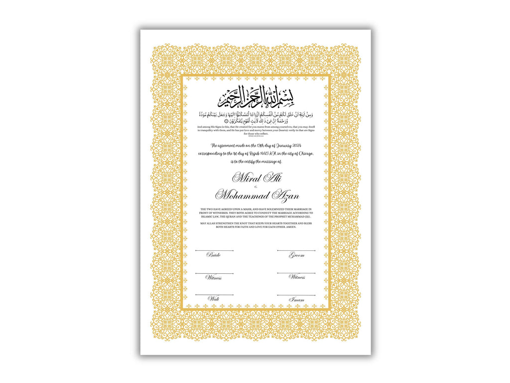 A4/A3 Nikkah Certificate, Printable Nikkahnama Template, Marriage Contract, Nikkah Contract Template, Islamic Wedding Contract. NN200