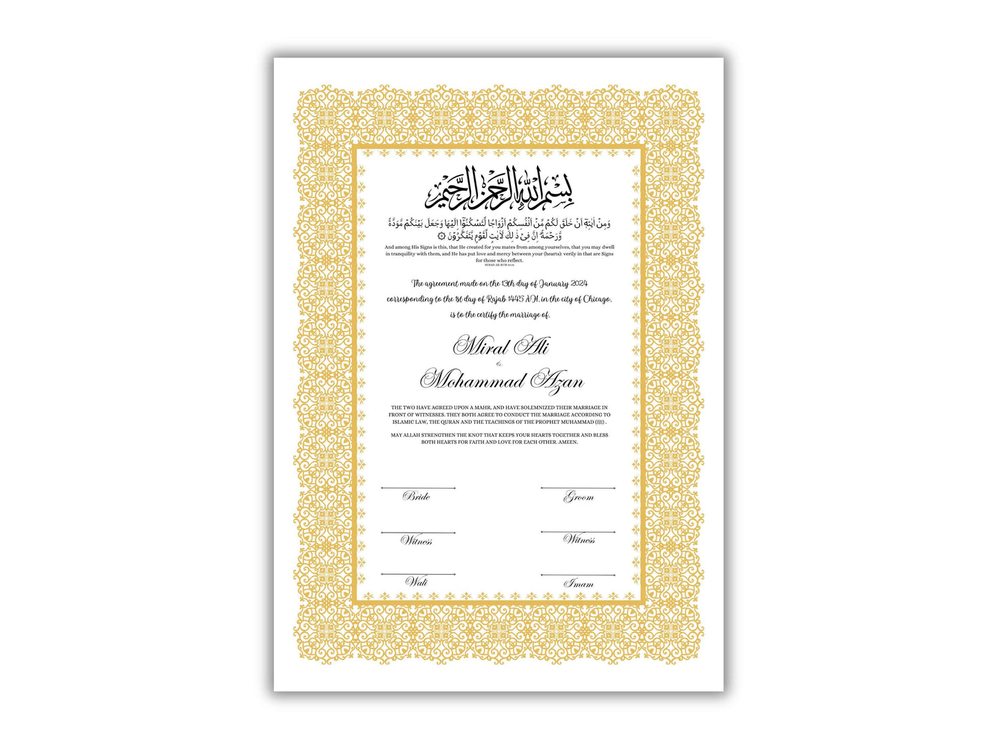 A4/A3 Nikkah Certificate, Printable Nikkahnama Template, Marriage Contract, Nikkah Contract Template, Islamic Wedding Contract. NN200