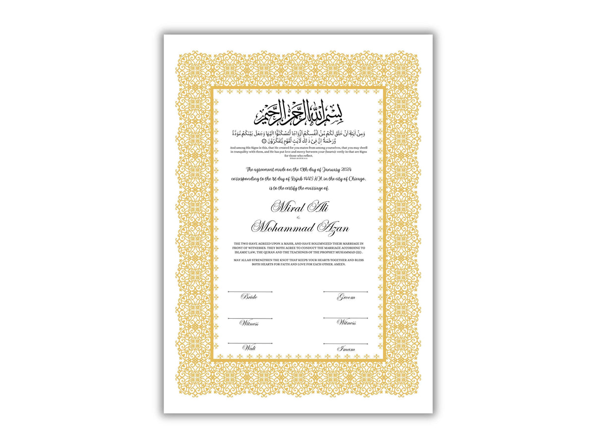 A4/A3 Nikkah Certificate, Printable Nikkahnama Template, Marriage Contract, Nikkah Contract Template, Islamic Wedding Contract. NN200