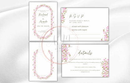 Romantic wedding invitation set, Soft Pink Invitation, Wedding Invitation Template, Blush Pink Floral Invitation, RSVP, Details Card. WT88