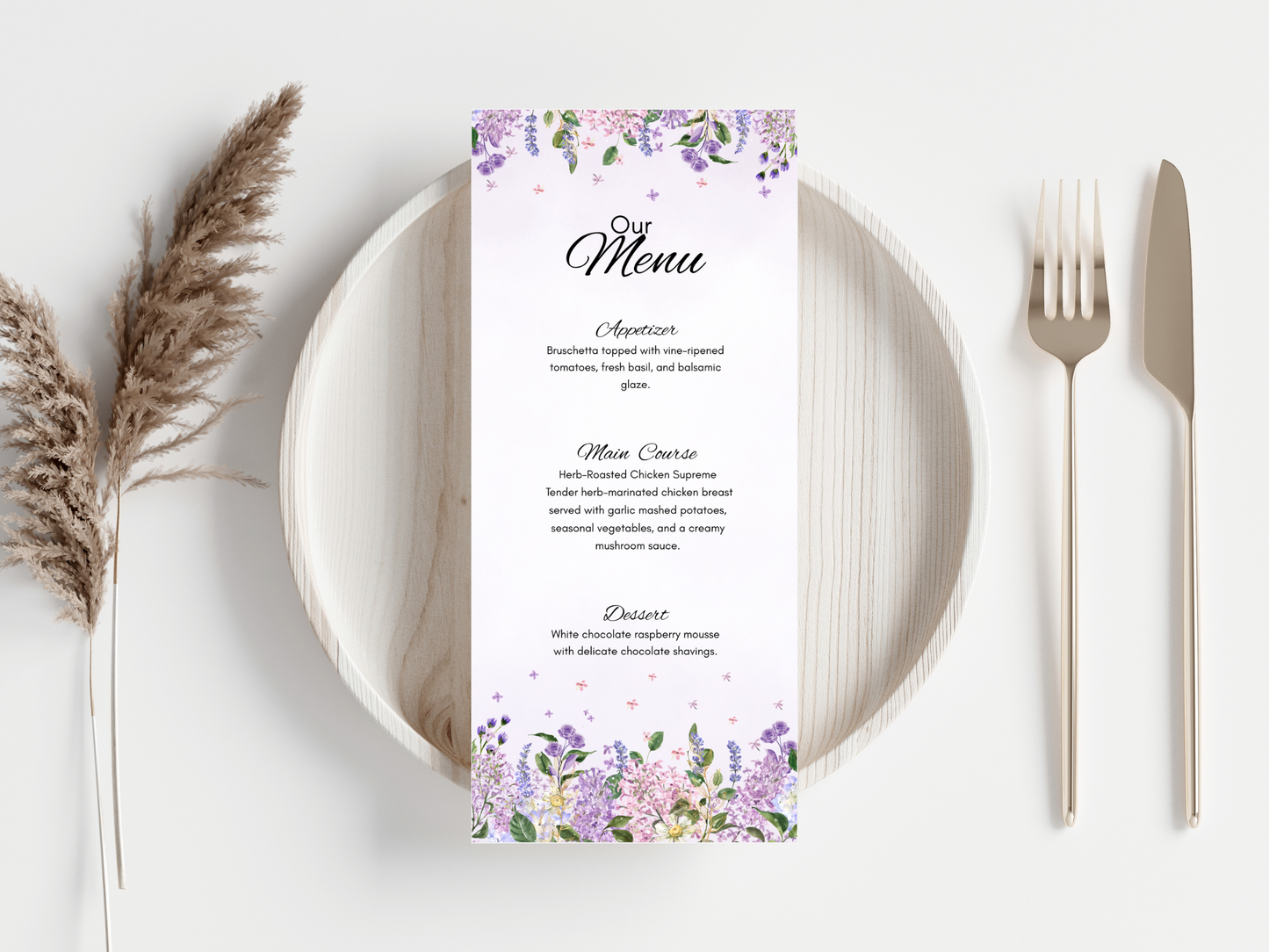 Wedding Menu, Thank You, Table Cards (Editable Canva Template) WI392