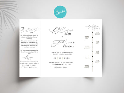 Minimalist Gatefold Wedding Invitation | Modern Elegant Wedding Card | Simple Wedding Invite with Details. WI156