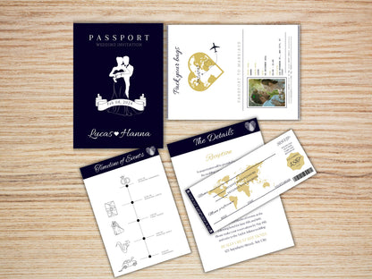 Passport Wedding Invitation, Passport Wedding Invitation Template, Boarding Pass Wedding Invite, RSVP, Timeline. WT36