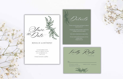 Sage Green Wedding Card, Printable Sage Wedding Invitation Template, Details Card, RSVP Card, Wedding Invitation Suite. WI69