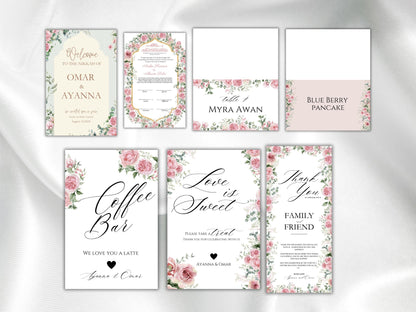 Wedding Sign Bundle, Reception Sign Bundle, Boho Wedding Signs, Modern Floral Wedding Signs, Editable Templates. WS21