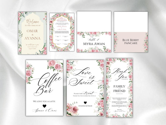 Wedding Sign Bundle, Reception Sign Bundle, Boho Wedding Signs, Modern Floral Wedding Signs, Editable Templates. WS21