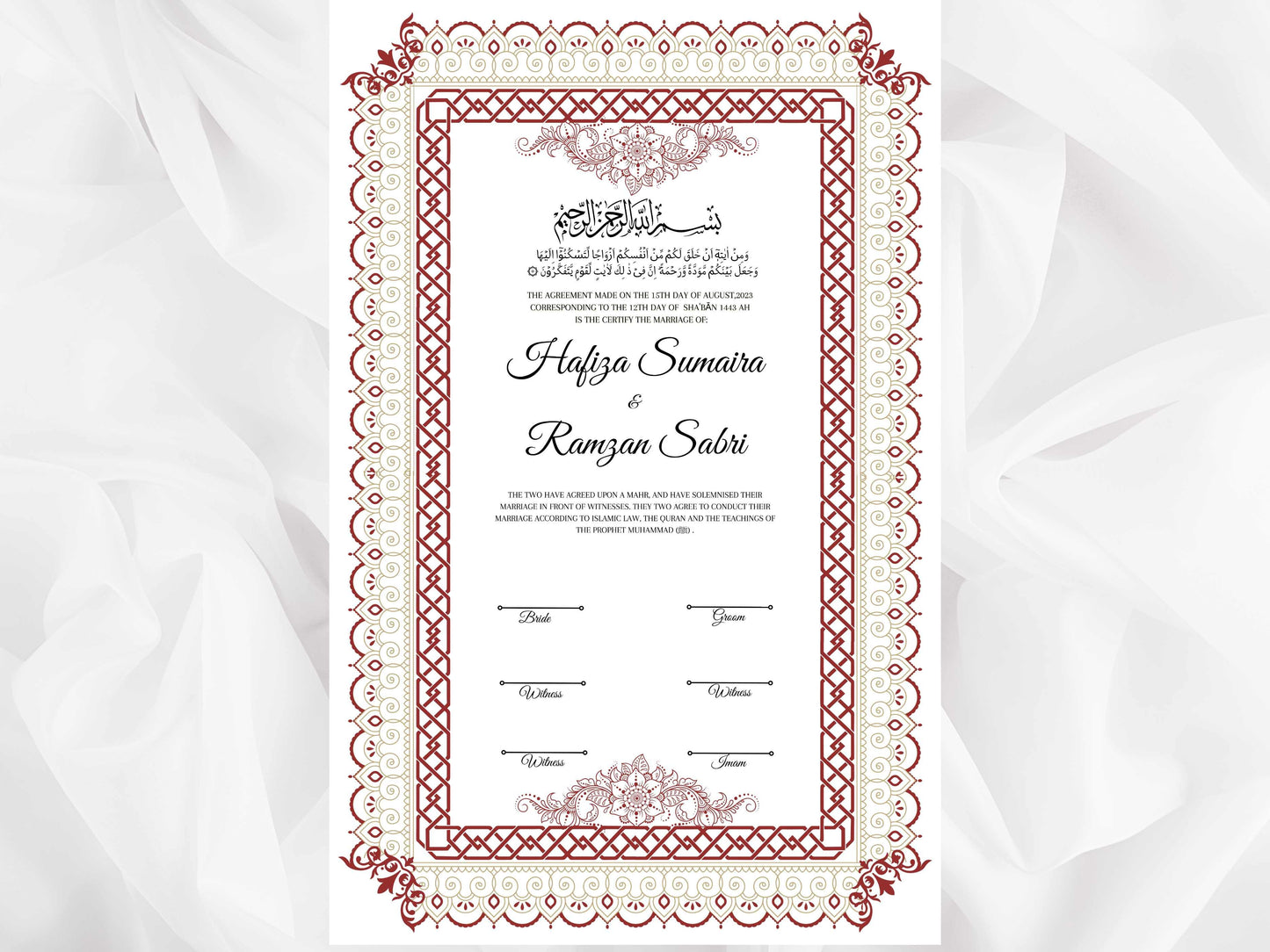 Nikkah Contract Template, Printable Nikkah Contract, Editable Nikkahnama, Muslim Wedding Certificate, Islamic Marriage Contract. NN107