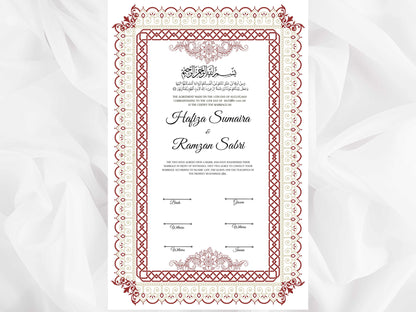 Nikkah Contract Template, Printable Nikkah Contract, Editable Nikkahnama, Muslim Wedding Certificate, Islamic Marriage Contract. NN107