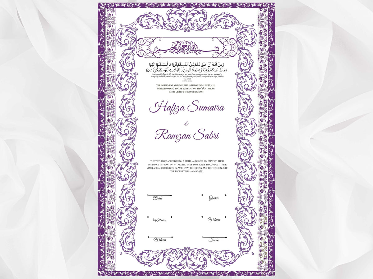 Nikkah Certificate, Nikkahnama, Nikkah Contract. NN104