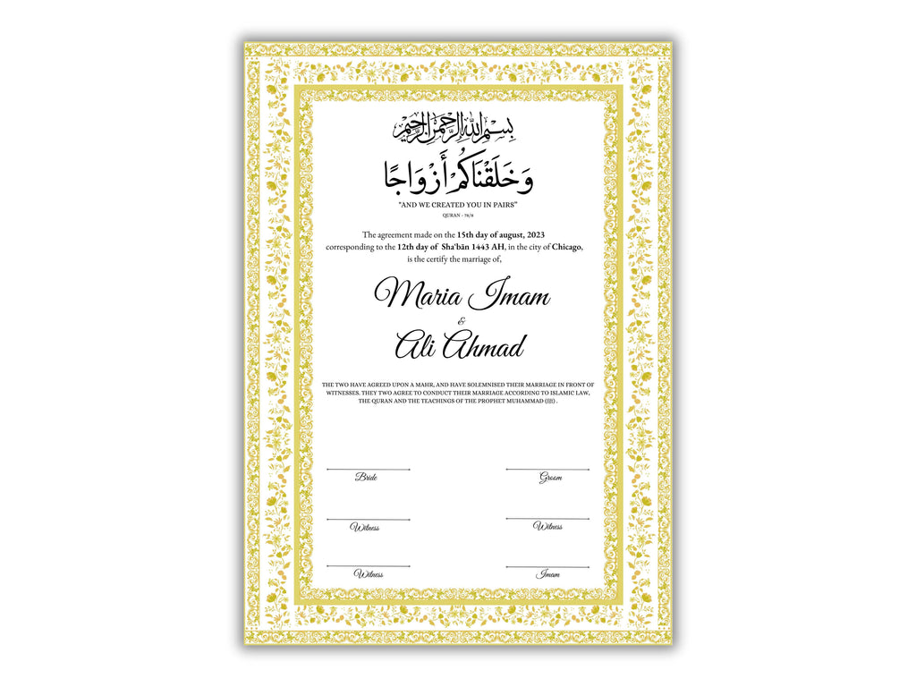 Nikkahnama | A4/A3 Custom Luxury Nikkah Contract | Digital contract | Inspired Luxury Nikkahnama | Nikkah Certificate Pdf Template. NN145