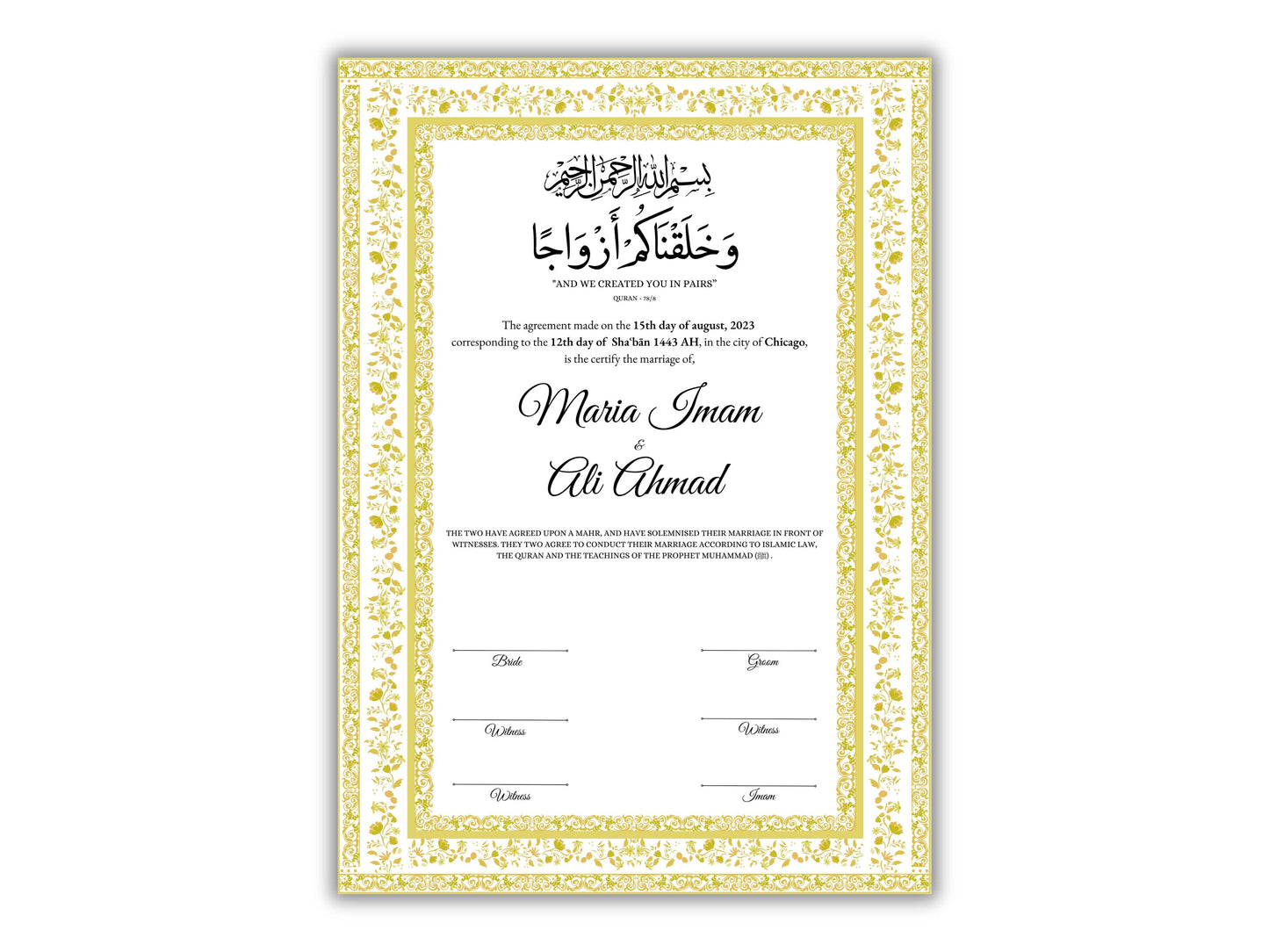 Nikkahnama | A4/A3 Custom Luxury Nikkah Contract | Digital contract | Inspired Luxury Nikkahnama | Nikkah Certificate Pdf Template. NN145