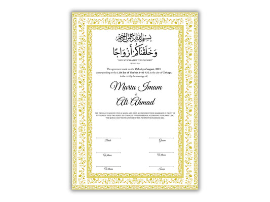 Nikkahnama | A4/A3 Custom Luxury Nikkah Contract | Digital contract | Inspired Luxury Nikkahnama | Nikkah Certificate Pdf Template. NN145