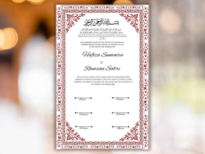 Nikkah nama Template, Contract certificate, Muslim Wedding Certificate. NN285