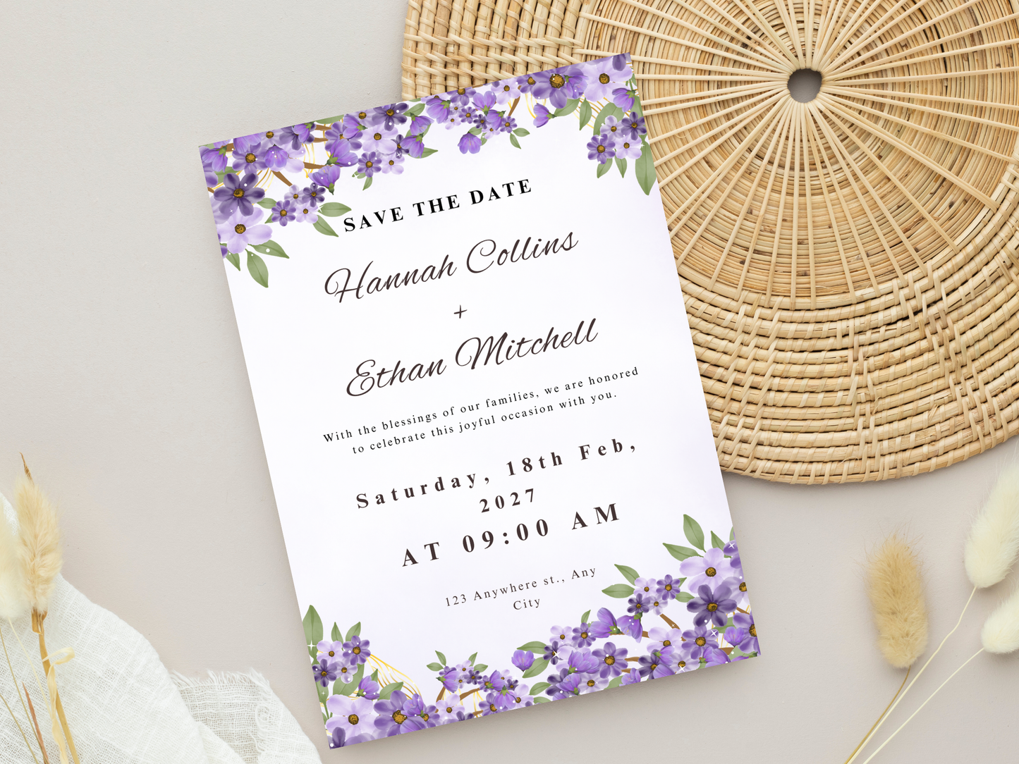 Elegant Floral Wedding Invitation, Details, RVSP, Editable card, Instant Download MTC408