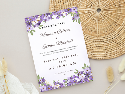 Elegant Floral Wedding Invitation, Details, RVSP, Editable card, Instant Download MTC408