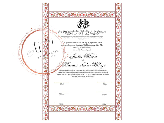 Nikkah Certificate Digital Download, Editable, Template, Muslim Contract, Muslim Marriage, A4, A3, Template, Instat Download. NN275