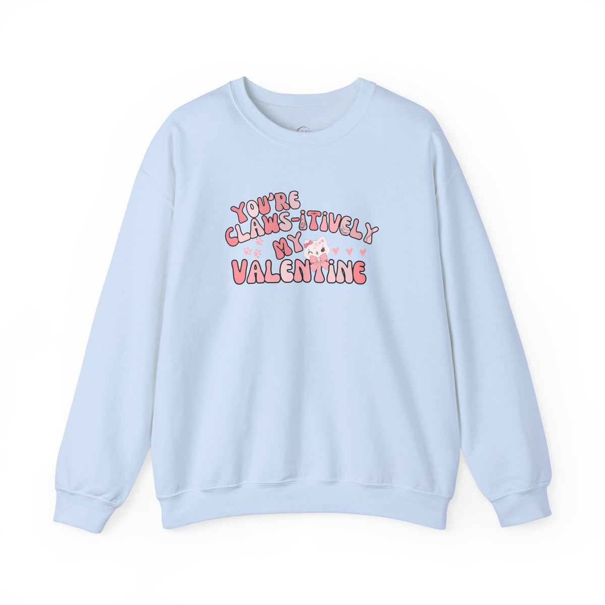 Cat Bow Valentine Unisex Sweatshirt, Claws-itively Adorable Gift, Funny Valentine's Day Jumper, Cute Kitty Lover Top, Heart Design Pullover,